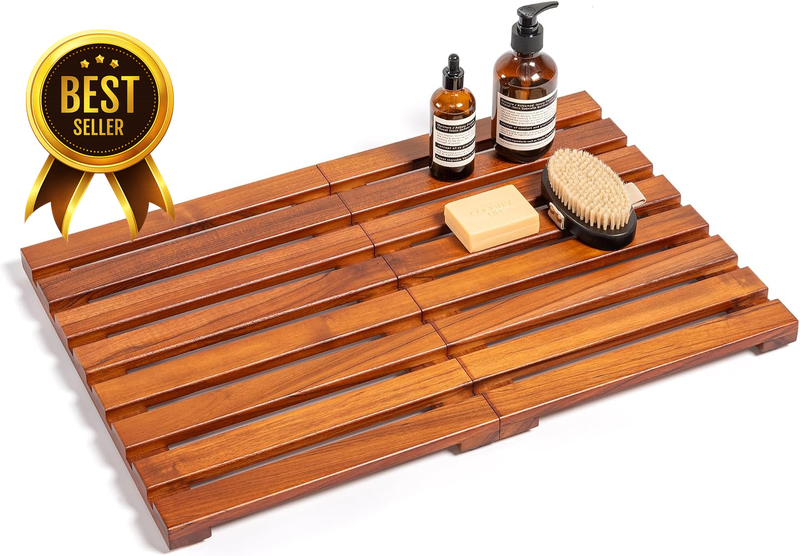 24x16 Inch Solid Wood Teak Non Slip Shower Bath Mat