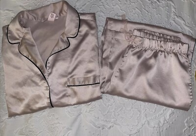 Victoria's Secret M Satin Pajamas After Hours Blush Pink/Black Women's Silky