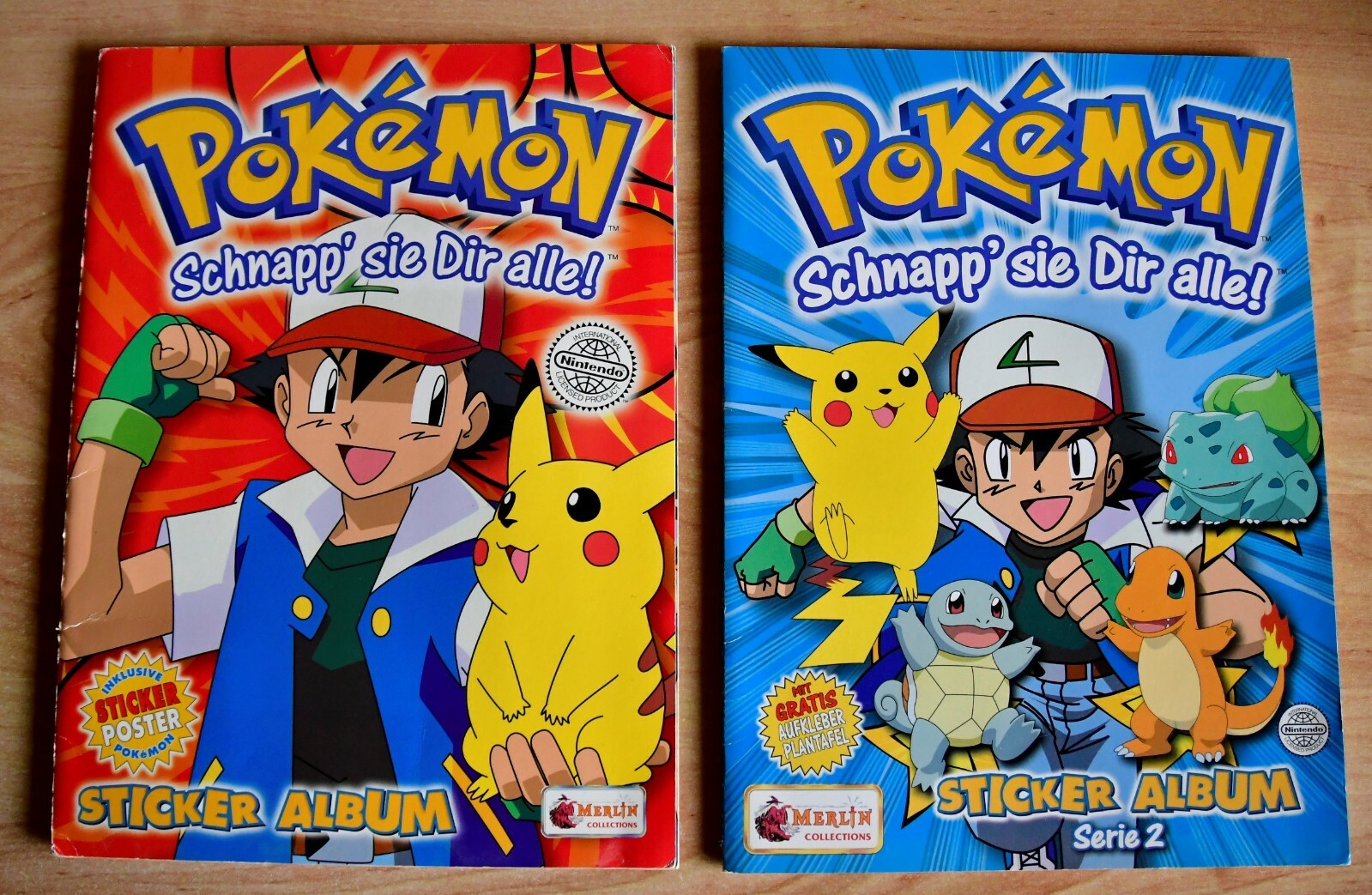 2 x Pokemon Stickeralbum / Schnapp' sie Dir alle / Serie 1 + 2 / Merlin komplett