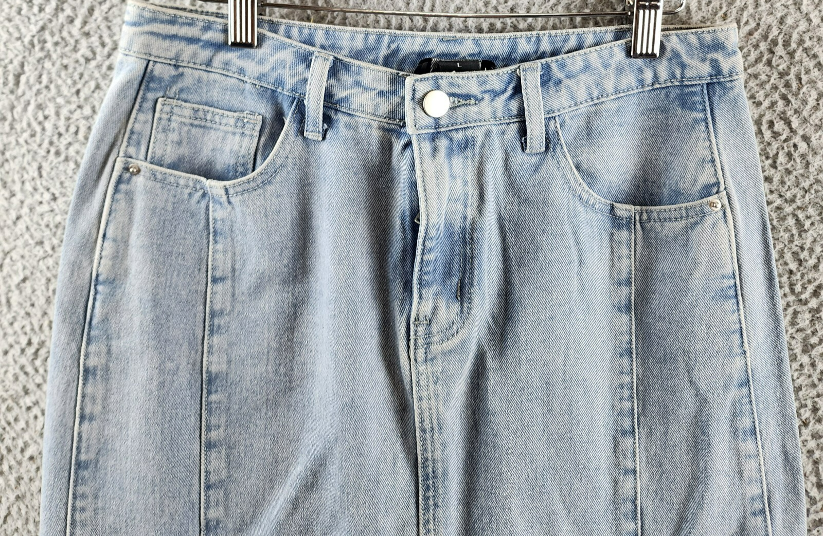 Gracia Straight Cut Midi Denim Skirt Women's L Blue Side Pockets Button Zip - Picture 3 of 15