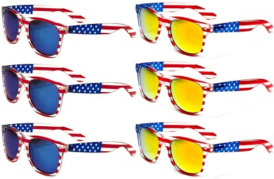 6 Pairs Of USA American Flag Print Sunglasses - Patriotic - Sun Protection