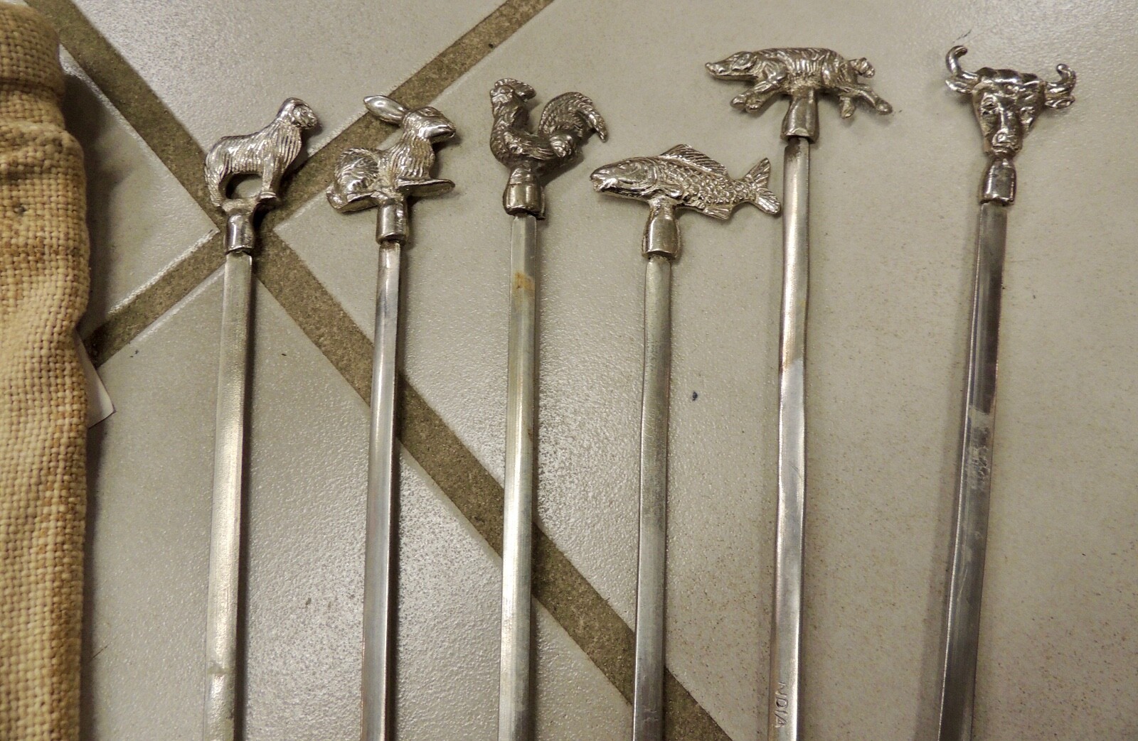 Stainless Steel BBQ Skewers w/ Animal End Cap, Set of 6