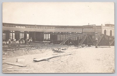 Railroad Train Station Postcard Men Building Train Tracks Vintage RPPC Unposted