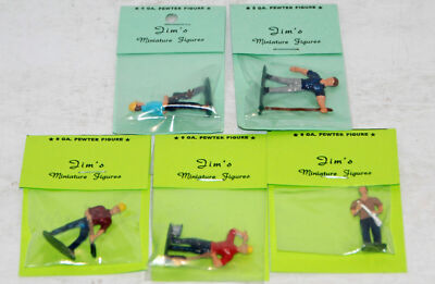 5 Road Worker Figures, O O27 Gauge, USA Made, Pewter Metal, Stock #606, Painted