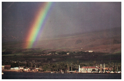 Regenbogen Über Lahaina Maui Hafen Pioneer Inn Panorama Blick Postkarte