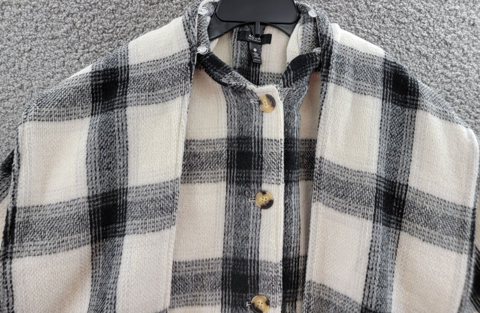 AQUA Scarf Collar Coat Women's S Black/White Check Wool Blend Patch Pocket L/S - Picture 2 of 12