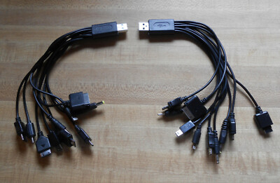 Lot of TWO 10-in-1 USB charger cables for various cell phones and other devices!