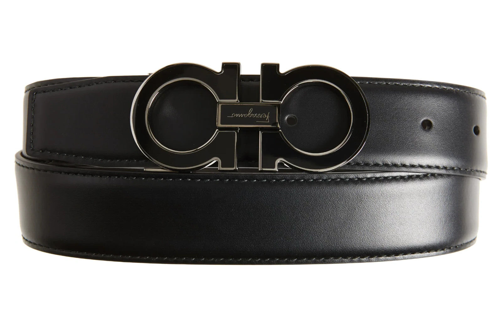 Salvatore Ferragamo L59709 Mens Black Double Gancio Leather Salvatore Ferragamo L59709 Mens Black Double Gancio Leather