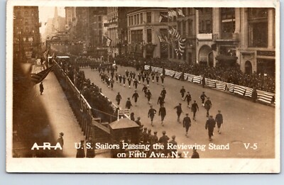 RPPC Real Photo Postcard New York NY 5th Avenue US Sailory Passing Reviewing