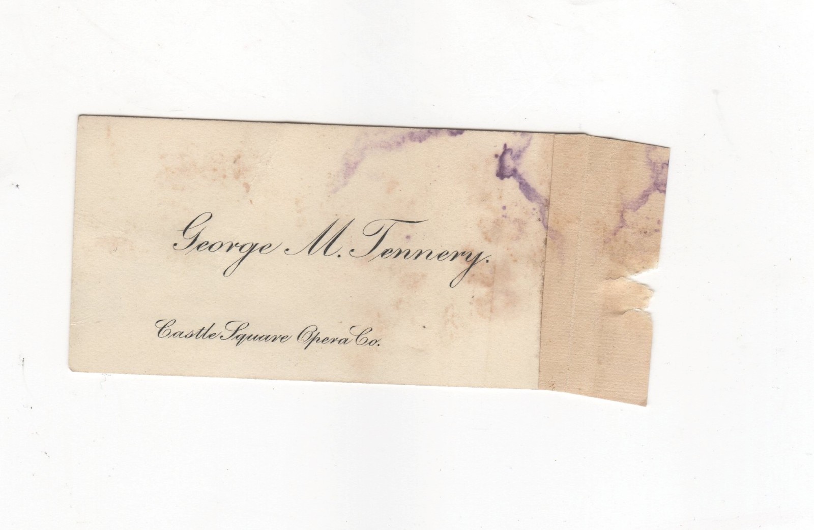 George Tennery Signature Autograph Castle Square Opera Co Card Broadway NY 1900