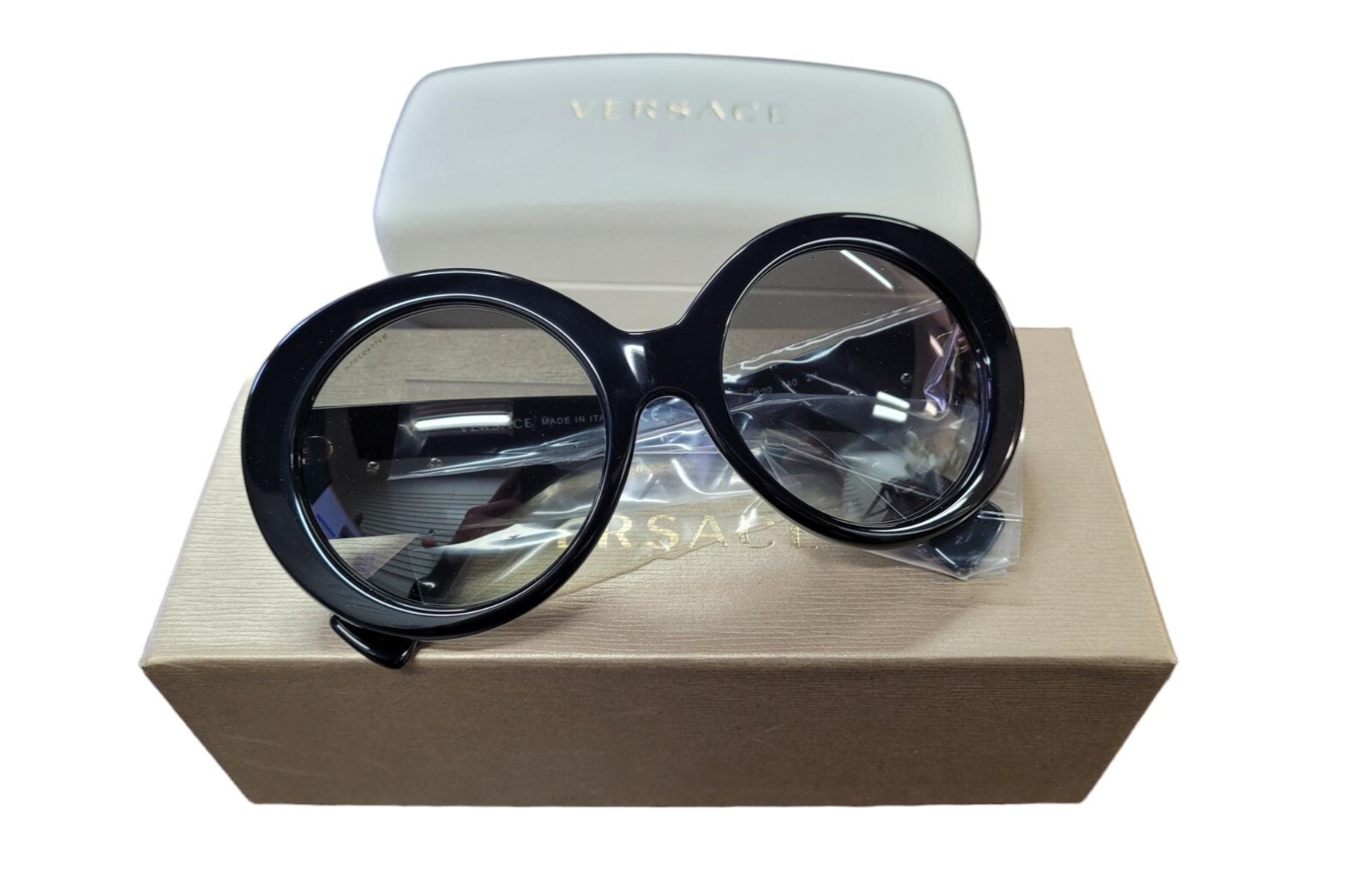Pre-owned Versace Sunglasses For Women Black & Gold Color, One Size Fits All Model 4298 In Clear