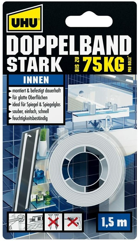 Uhu 46855 Doppelband Stark 75 Kg Doppelseitiges Montage Klebeband 1,5m X 19mm