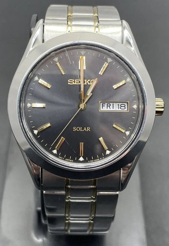 10% Off on Seiko Solar Watch Mens Silver Gold V158-0AB0 Black Dial