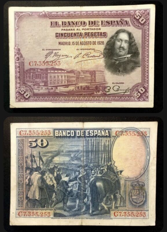 SPAIN 50 Pesetas, 1928, P-75, Diego Velazquez, World Currency