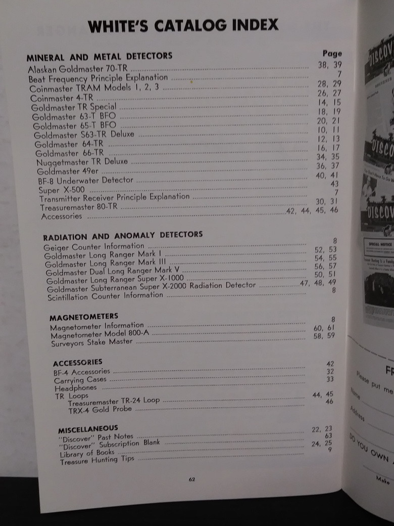 White's Electronics Mineral and Metal Detectors 1972 64 page Catalog