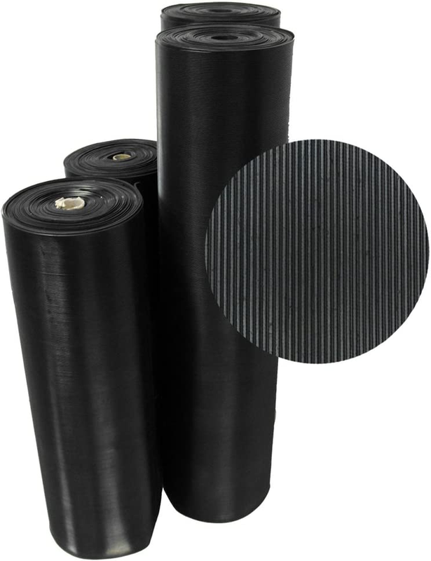 Rubber Floor Mats, 3Ft X 4Ft Runners, Black, Fine Rib, Corrugated