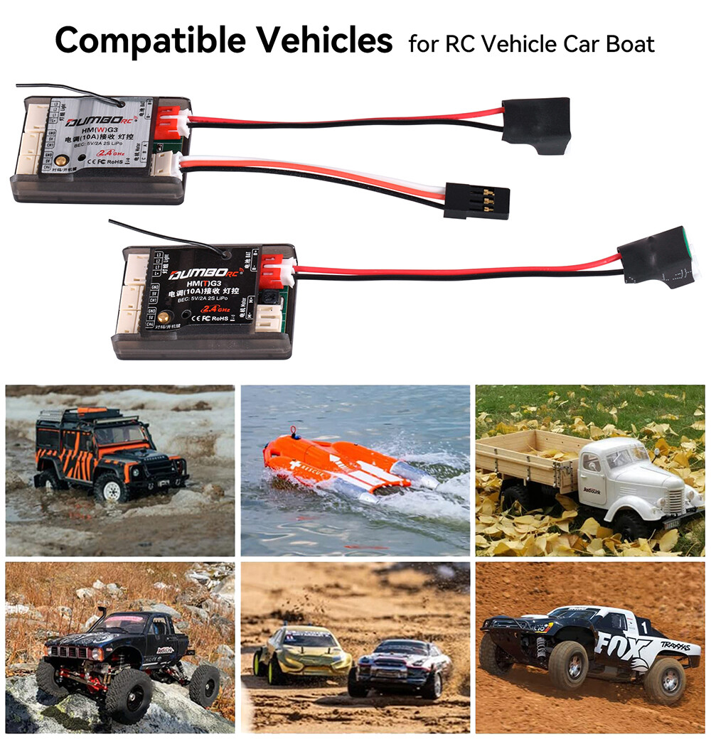 DUMBORC 3in1 Receiver 2.4Ghz 10A ESC with Gyro Light Controller for RC Car Boat