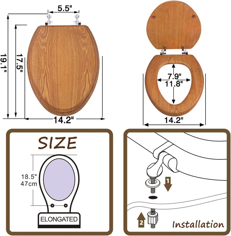 Wood Toilet Seat, Wooden Toilet Seats with Natural Wood Veneer, Zinc Alloy Metal