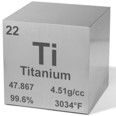 1'' Inch Pure Titanium Metal Density Cube Engraved Periodic Table Design