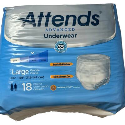 Attends New Advance Pull-up Underwear Large 18 Ct 44 -58  Waist