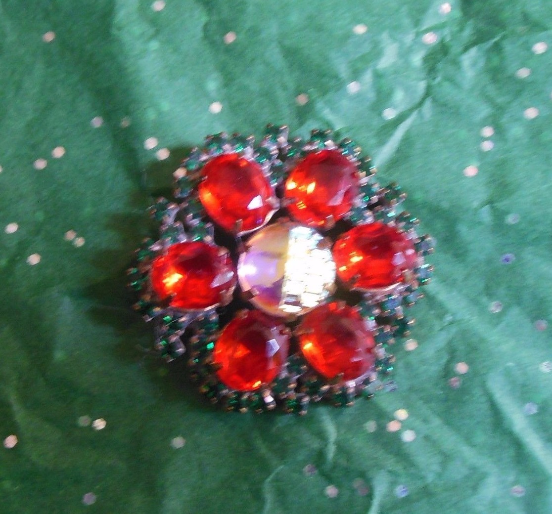 Vintage 1940's Glass Rhinestone Button-Metal Prong Back-Looks Like Pin 1 3/4