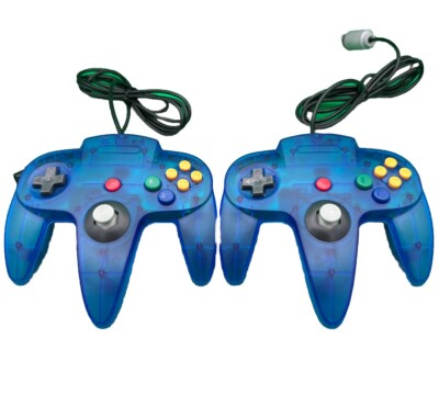 Lot Of 2 Pack Classic Wired Controllers For Nintendo 64 N64 In Clear Blue N64