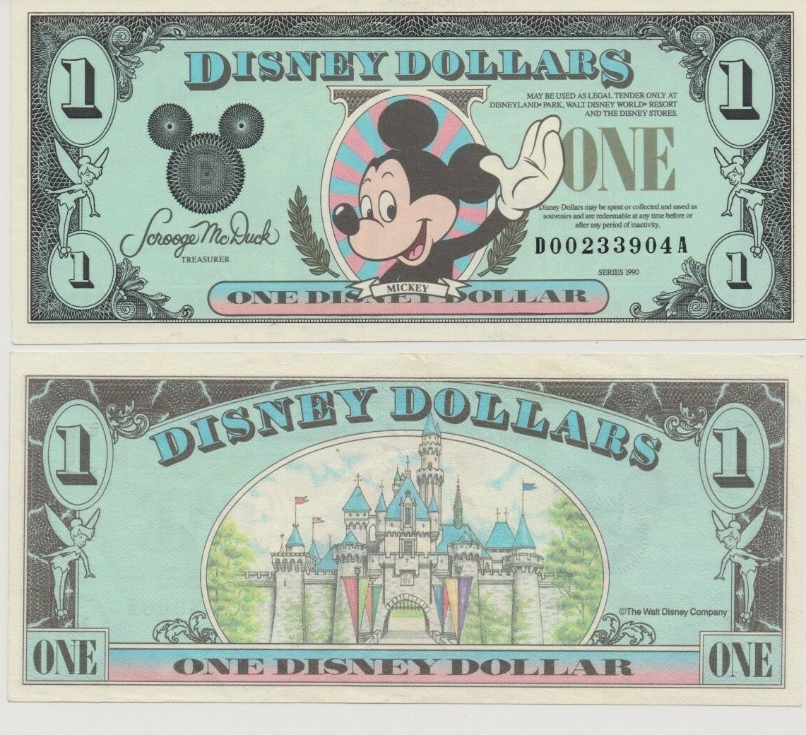 DISNEY DOLLARS ディズニーダラー　1990年、1991年 Yahoo!オークション - ディズニーダラー 1ドル札（1991年版） $1