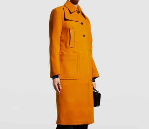 Pre-owned Recto $760  Women Orange 60s Single Long Felt Cashmere Wool Jacket Coat Size M