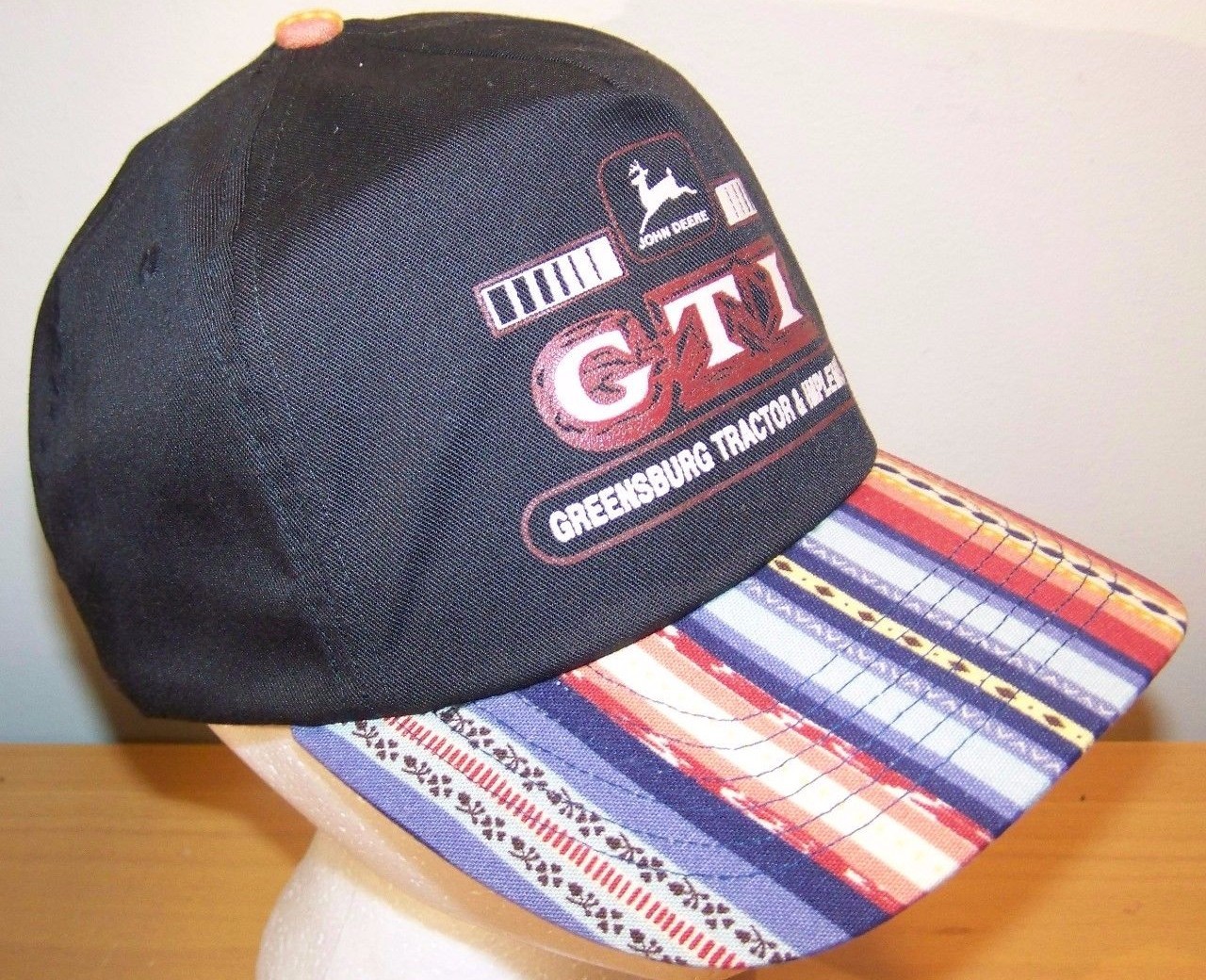 NOS VTG John Deere Hat Cap Snapback Striped Geometric Greensburg Kansas GTI
