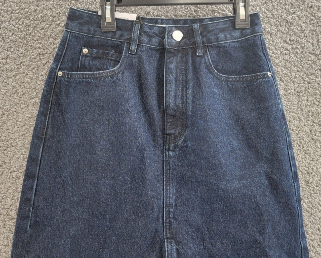 WeWoreWhat Denim High Rise MIDI Skirt Womens XS Raw Wash 5-pocket Button Closure - Picture 3 of 17