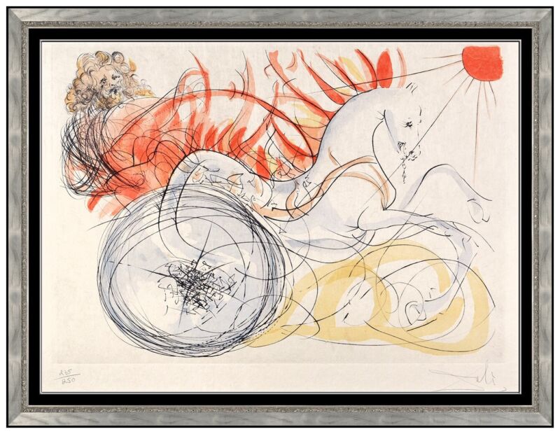 Salvador Dali Original Signed Elijah And The Chariot Print Framed Art