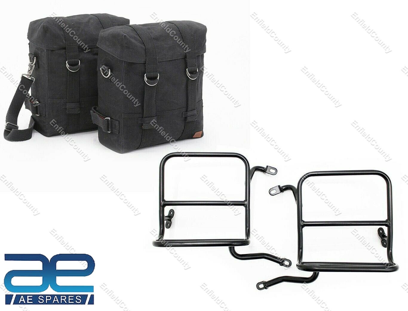 For Royal Enfield Classic 350 500 Military Pannier Set With Black Bags & Fitting 