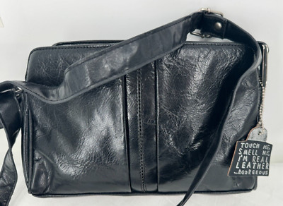 LaDiva Black Luxurious Leather Messenger Crossbody Bag Shoulder Purse Handbag