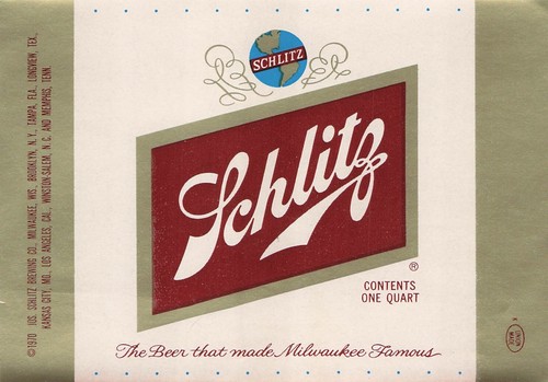 Schlitz Vintage Beer Bottle Label 1970 Schlitz Brewing Co