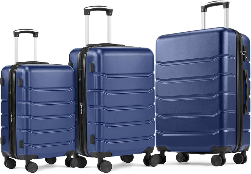 Suitcases Spinner Wheels Lightweight Expandable Travel Hard Shell Luggage with TSA Lock, Blue, 3-PCS Set (20/24/28 Inch)