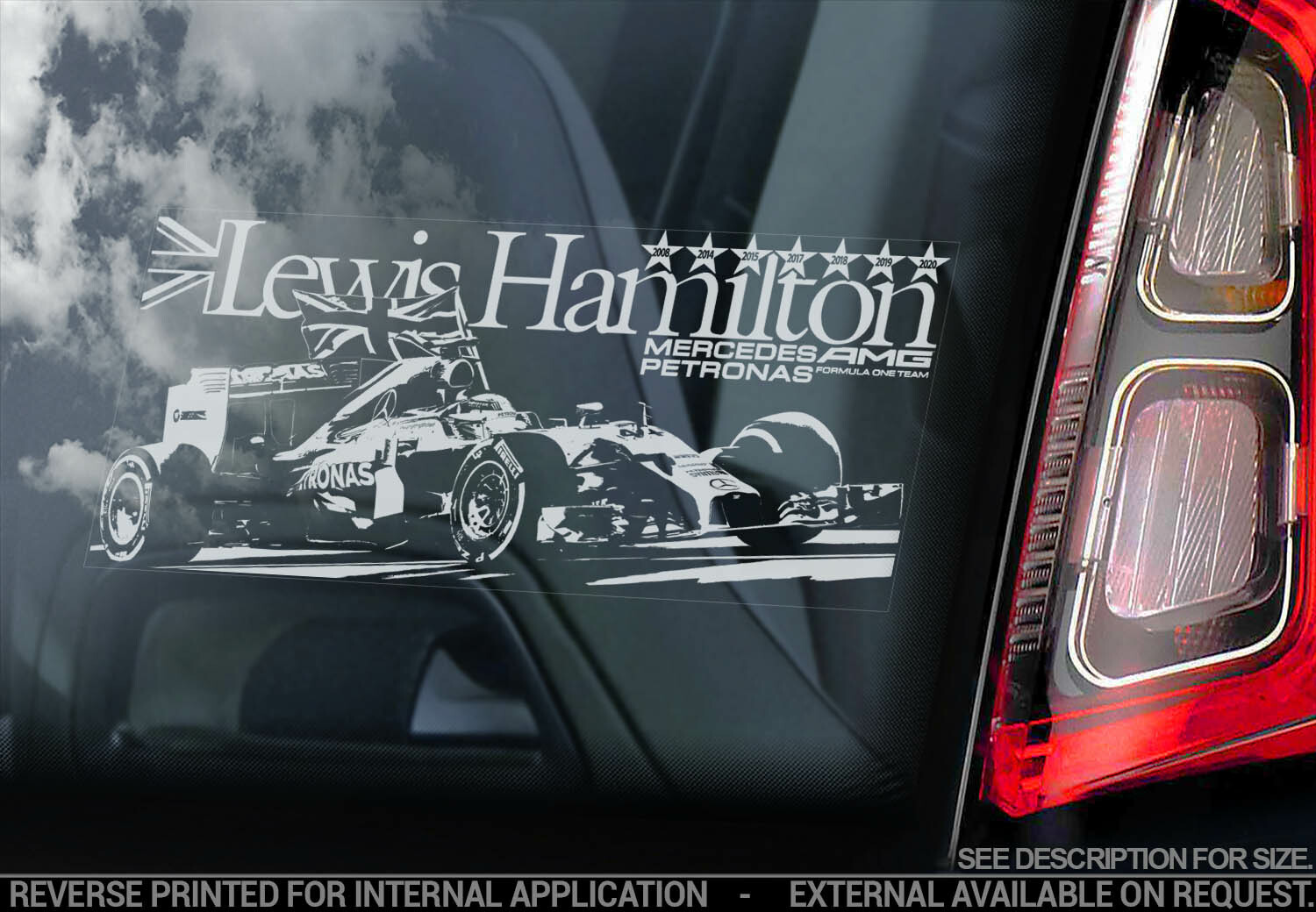 LEWIS HAMILTON 44 Car Sticker, Formula One F1 Window Decal Sign Gift