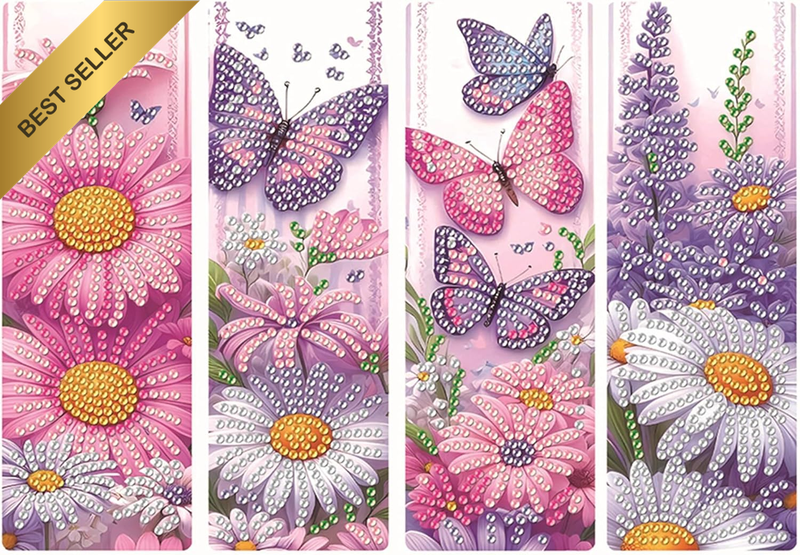 4Pcs Butterfly Diamond Art Bookmarks,Diamond Painting Bookmarks Kits for Adult,D