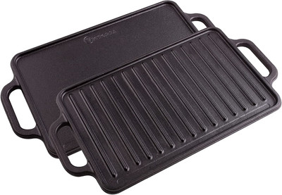 Rectangular Cast Iron Griddle. Double Burner Griddle, Reversible Griddle Grill, 