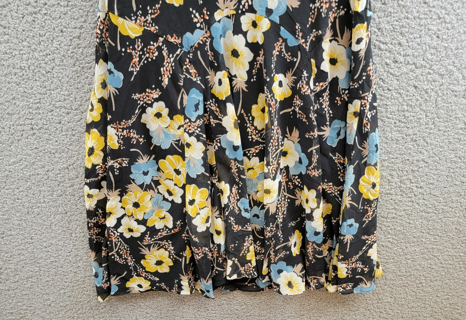 Lauren Ralph Lauren Floral A-Line Dress Women's 8 Black Multi Ruffled Side Zip - Picture 11 of 15