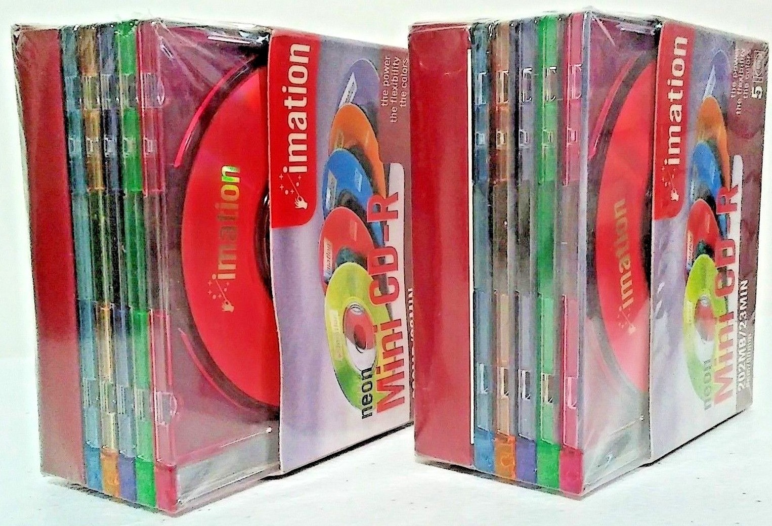 Imation Mini CD-R 8cm 80mm 202MB 23 Min Neon Colors 2 New sealed 5 packs