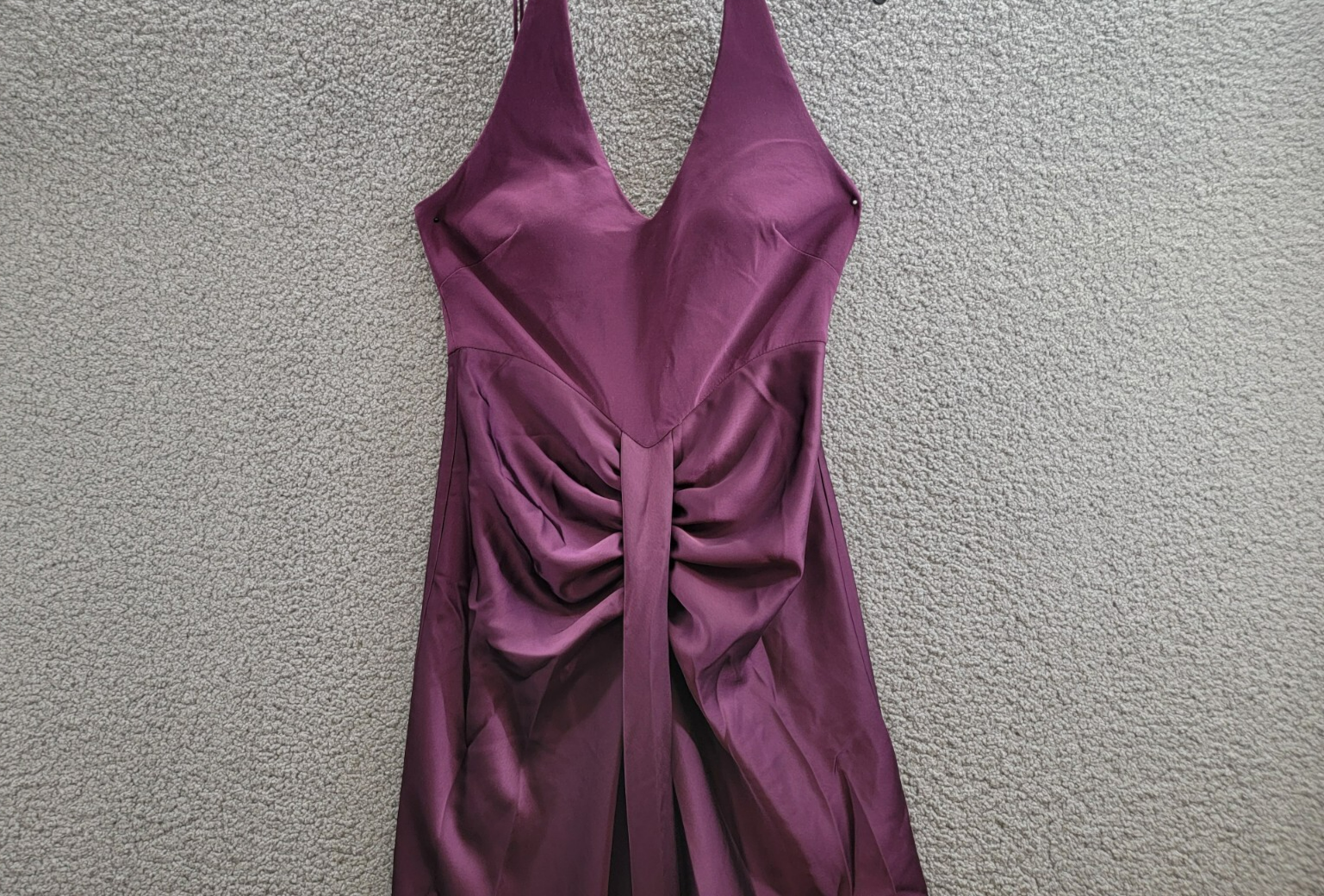 AQUA Halter Mixed Media Gown Women's 10 Purple Drape Front Tie Zip Back Closure - Picture 3 of 18