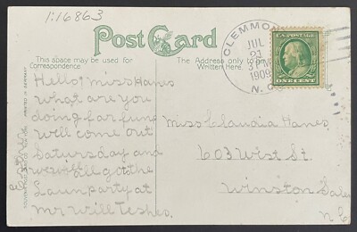 Clemmons, North Carolina Post Card - mailed Jul 21, 1909 with SCARCE Doane - NC