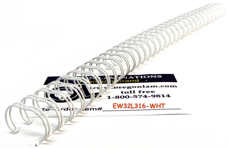 WHITE Wire-O Binding Spines 3/16” diameter 3:1 pitch Twin Loop Double-O (100/pk)