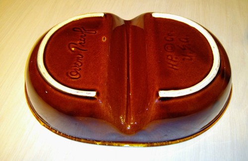 Hull Pottery Divided Dish Vegetable Bowl Brown Drip Glaze USA Ovenproof HP & Co