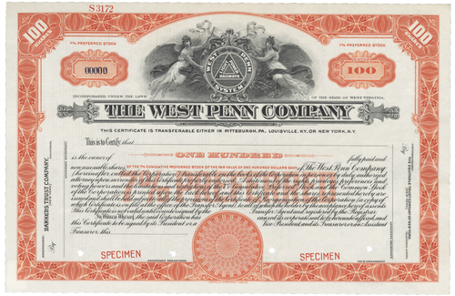 The West Penn Company. Stock Certificate.