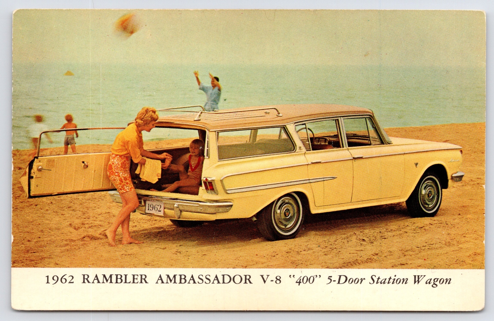 Whiting Motor Sales IN 1962 Yellow Rambler Ambassador Station Wagon~Beach BAll
