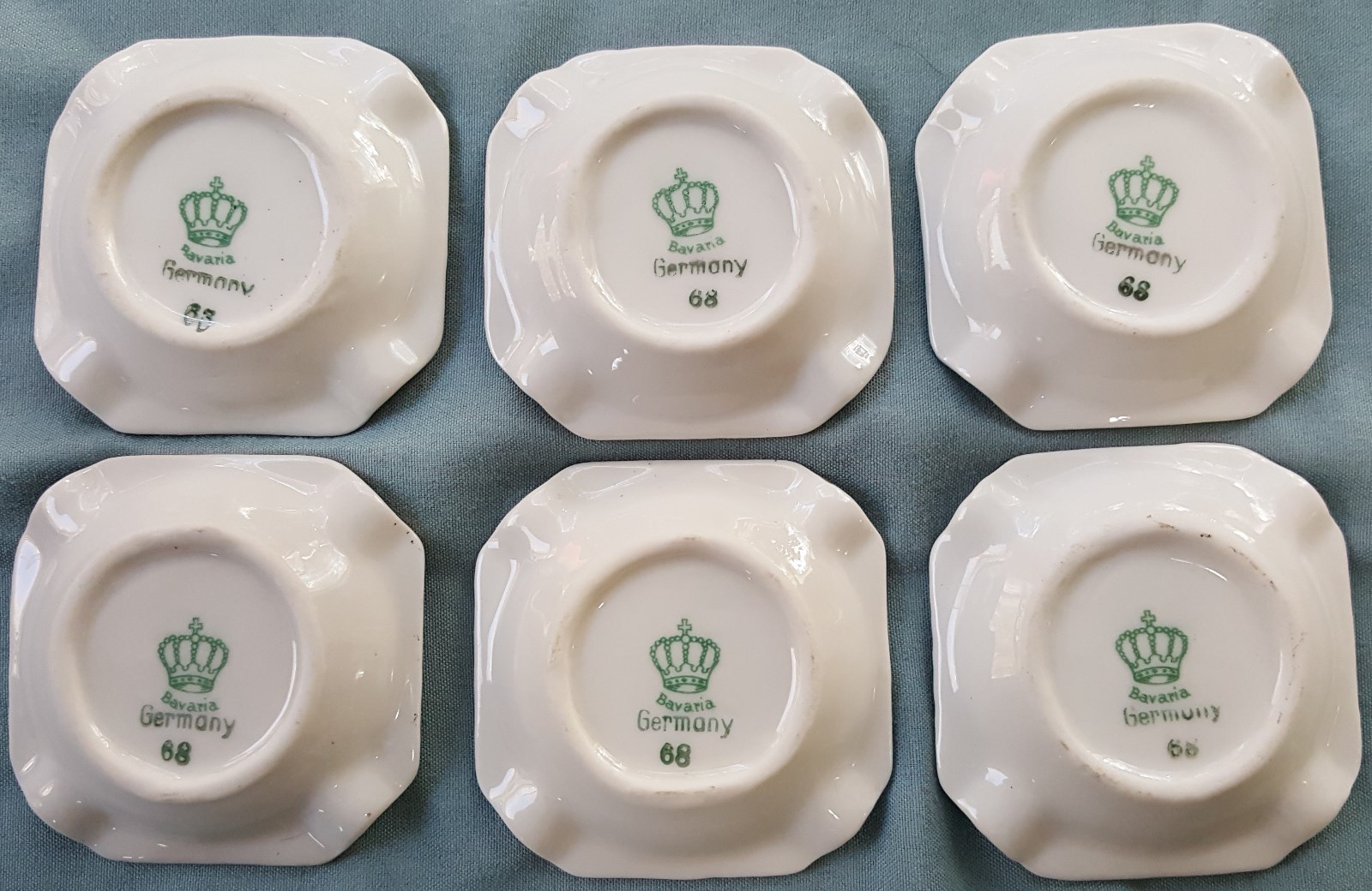6 Germany Bavarian Porcelain Antique or Vintage Miniature Ashtrays w Roses