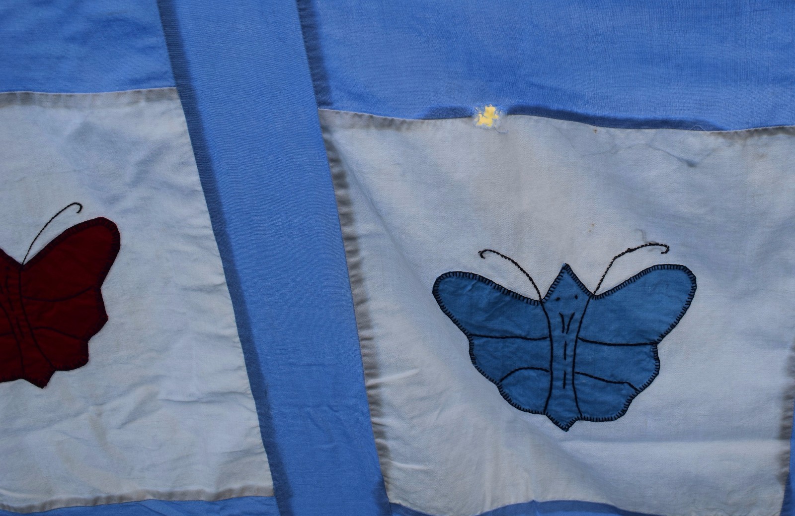 Vintage 1920-30's appliqued Butterfly quilt top, all bright solid colors