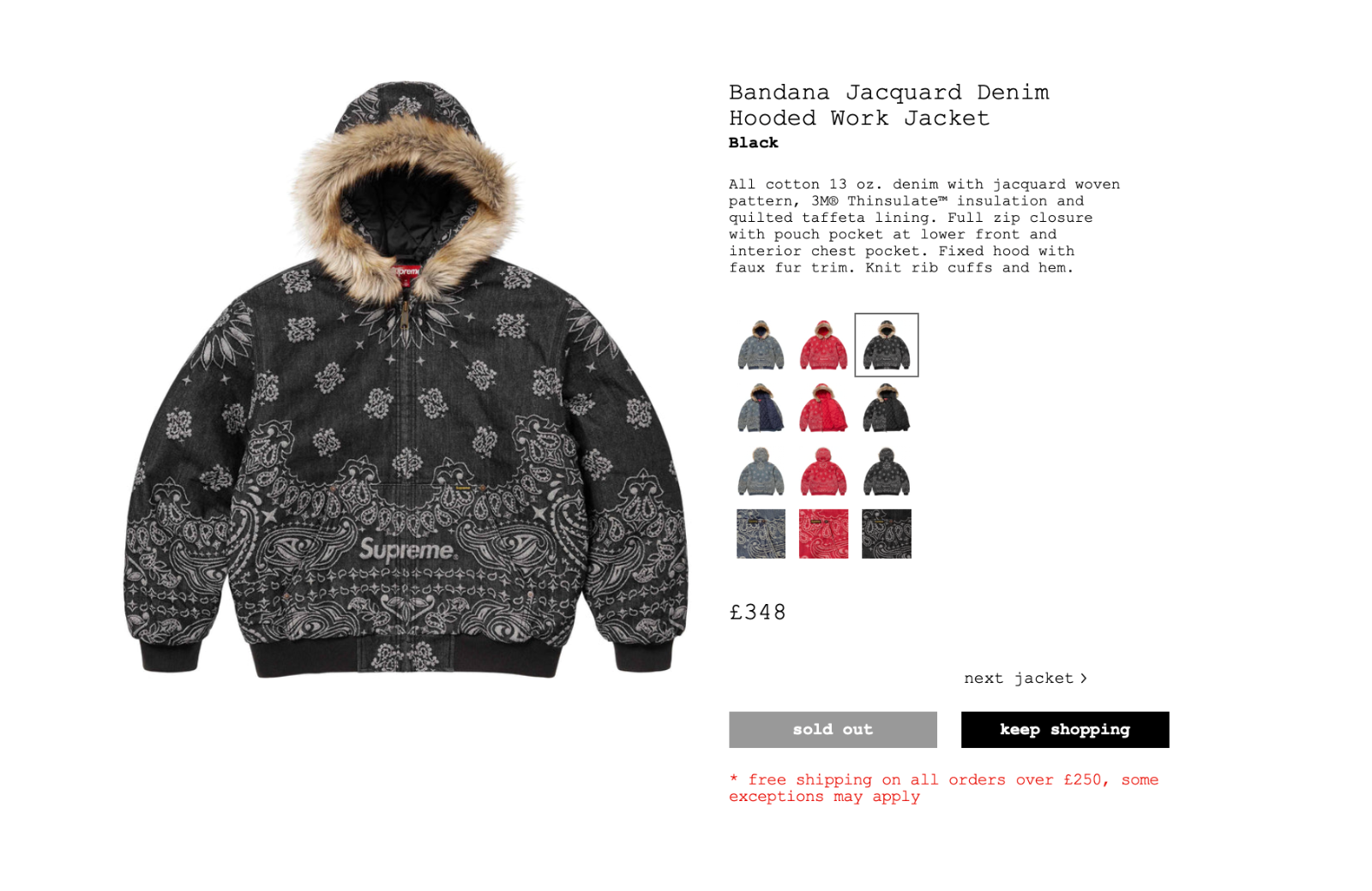 ジャケット・アウター Supreme Bandana Jacquard Denim black L Supreme Bandana Jacquard Denim Hooded Work Jacket Black Size