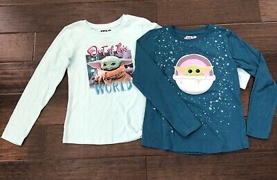 Star Wars Girls Youth M (7/8) - 2 Pack Top Long Sleeves Baby Yoda Blue  **READ